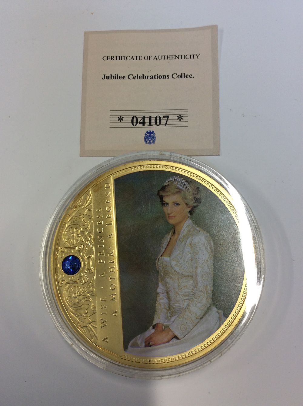 Lot 187: Gold Plated 70mm Proof Princess Diana Medal with...
