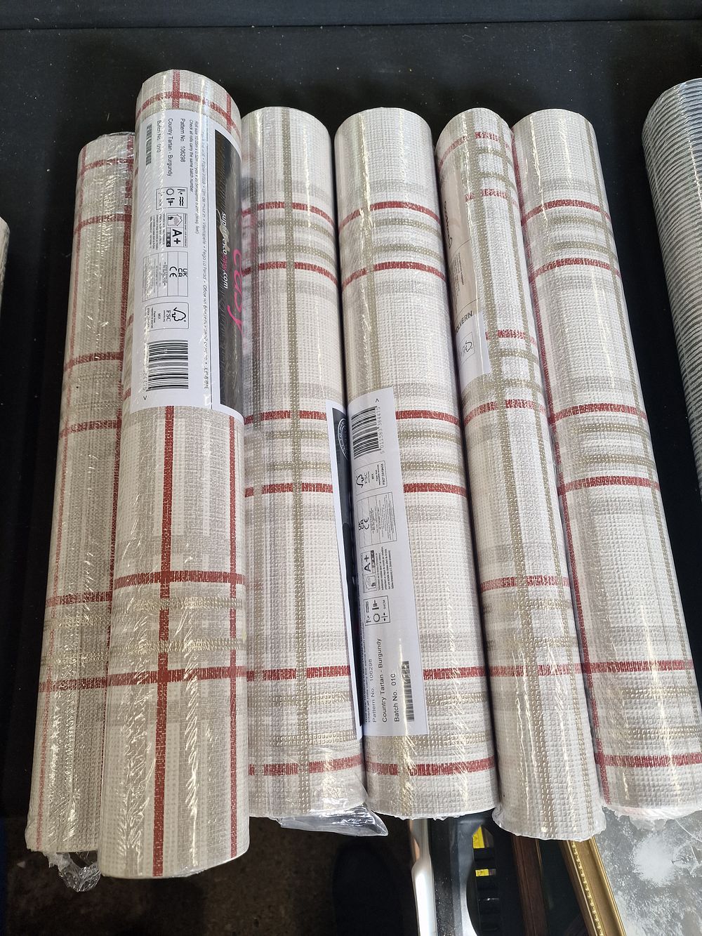 Lot 745: x6 Super Fresco Paste the Wall Wallpaper Pattern 106298 Country Tartan Burgundy