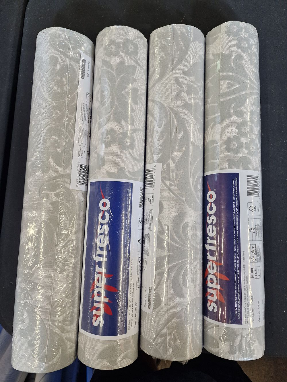 Lot 747: x4 Rolls Super Fresco Luxury Textured Vinyl Wallpaper Pattern 20-691 Hermes Silver