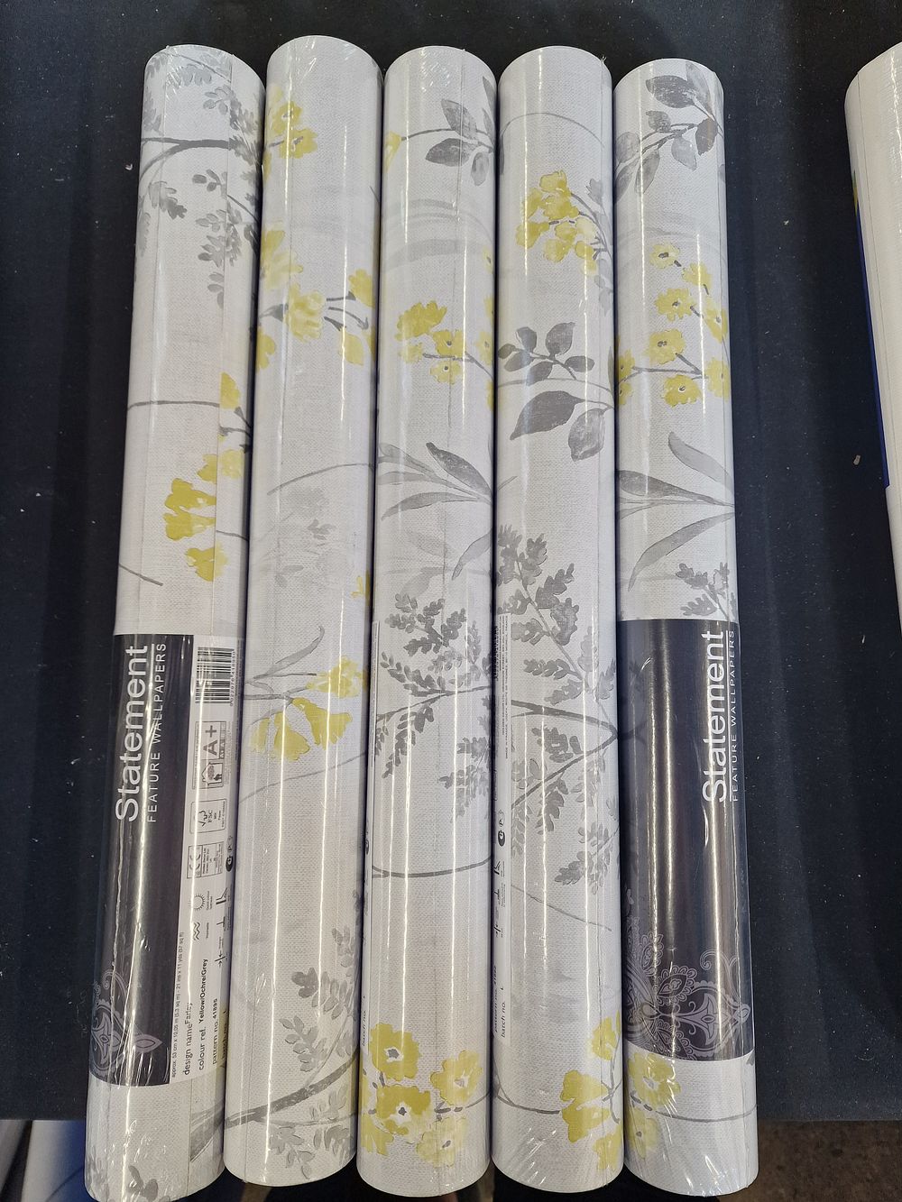 Lot 749: x5 Statement Feature Wallpapers Farley Design Pattern 41895 Yellow Ochre Grey