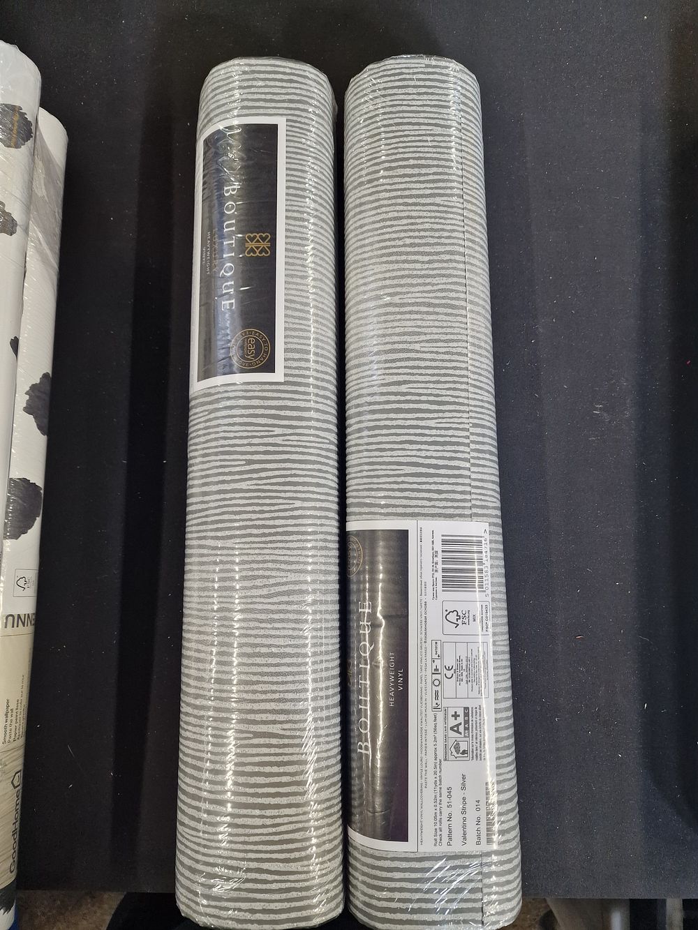 Lot 755: x2 Boutique Luxury Heavyweight Textured Vinyl Pattern 51-045 Valentino Stripe Silver