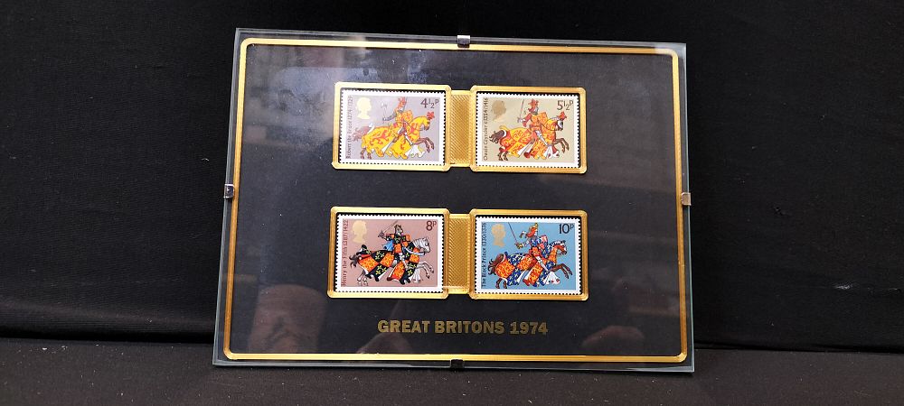 Lot 229: Framed Four Great Britons 1974 Stamps 