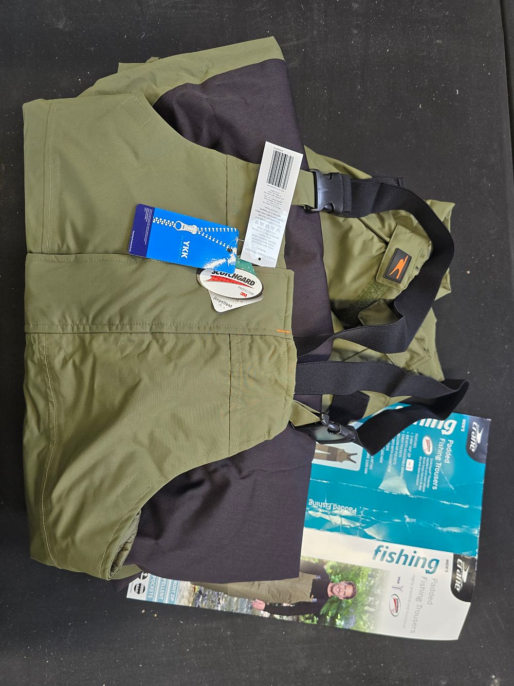 Lot 251: A brand new pair of padded fishing trousers. Size mens medium