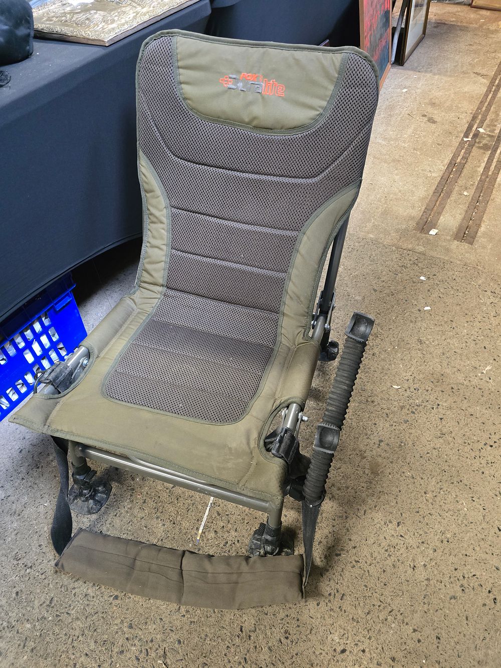 Lot 270: FOX DURALITE camo folding fishing chair with pole holder