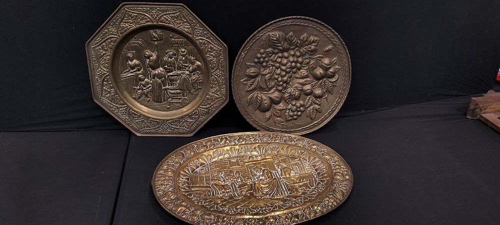Lot 293: Three Various Brass Wall Plaques Featuring Different Subjects