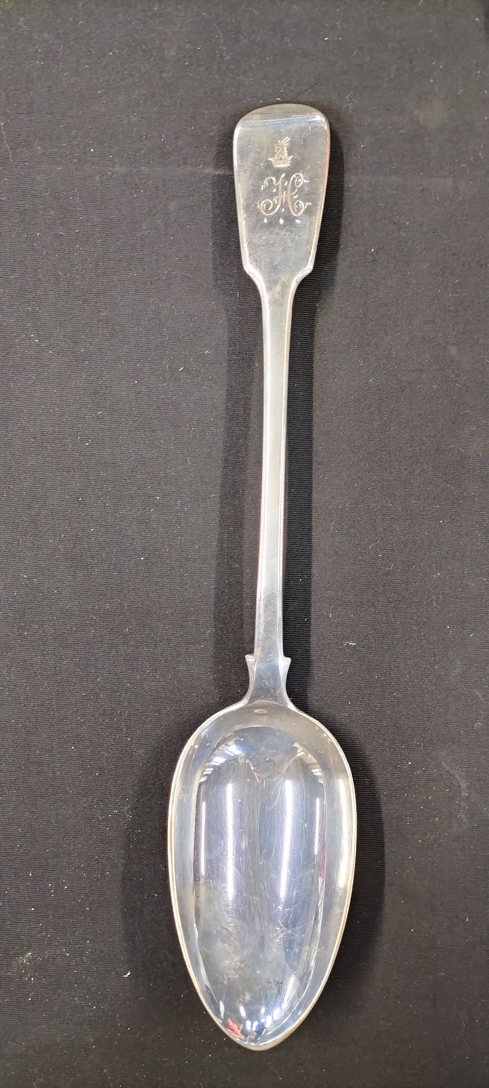 Lot 282: Hallmarked Sterling Silver Monogrammed Large Serving Spoon. Weight...