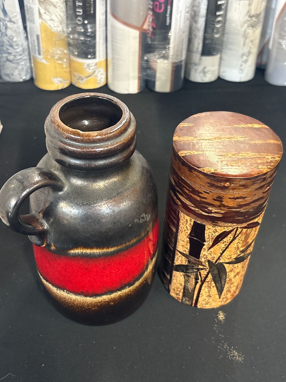 Lot 783: Lidded bamboo look storage jar & west German...