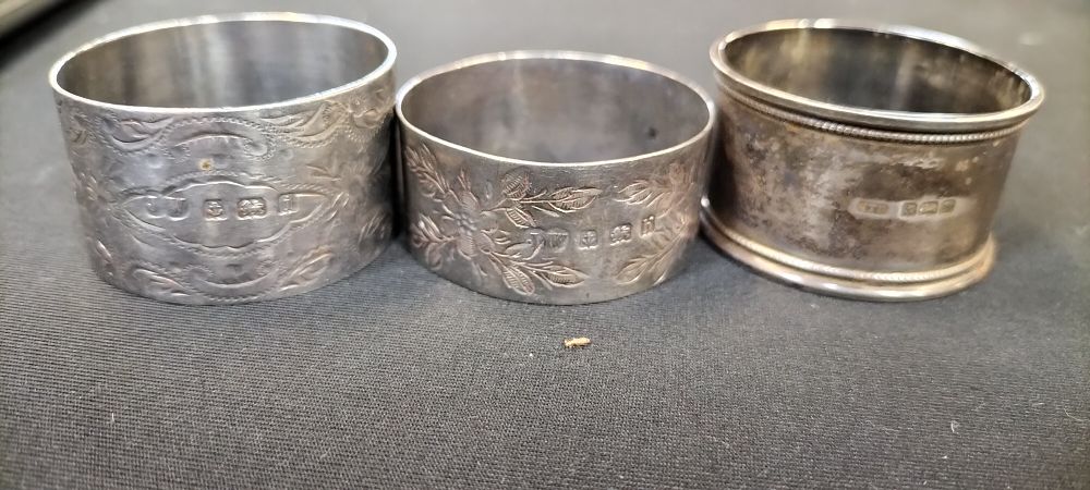 Lot 288: Three Hallmarked Sterling Silver Napkin Rings Date Letters...