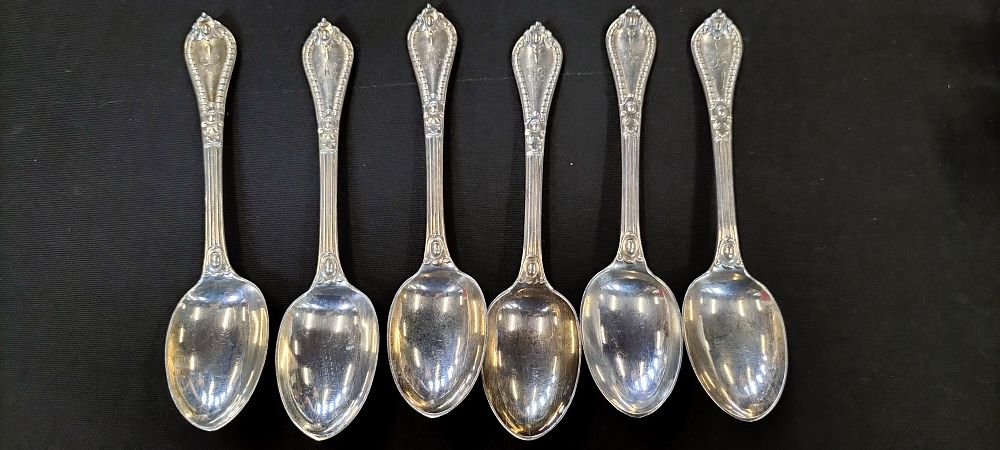 Lot 291: 6 Monogrammed Hallmarked Sterling Silver Small Spoons. Date...
