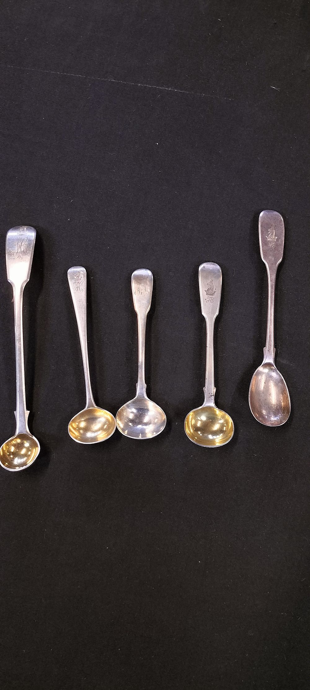 Lot 294: Five Mixed Hallmarked Sterling Silver Monogrammed Spoons. Weight...