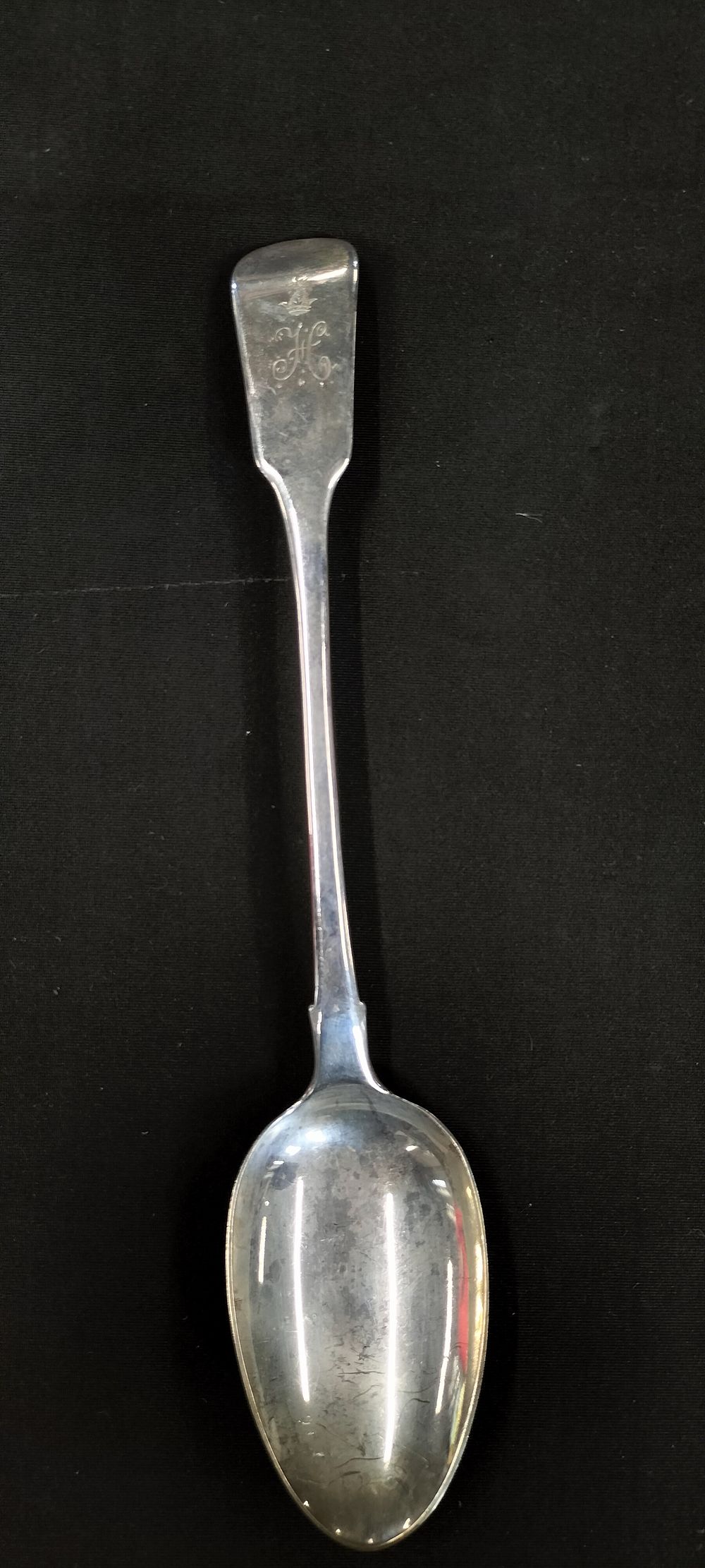 Lot 295: Large Hallmarked Sterling Silver Monogrammed Serving Spoon. Weight...