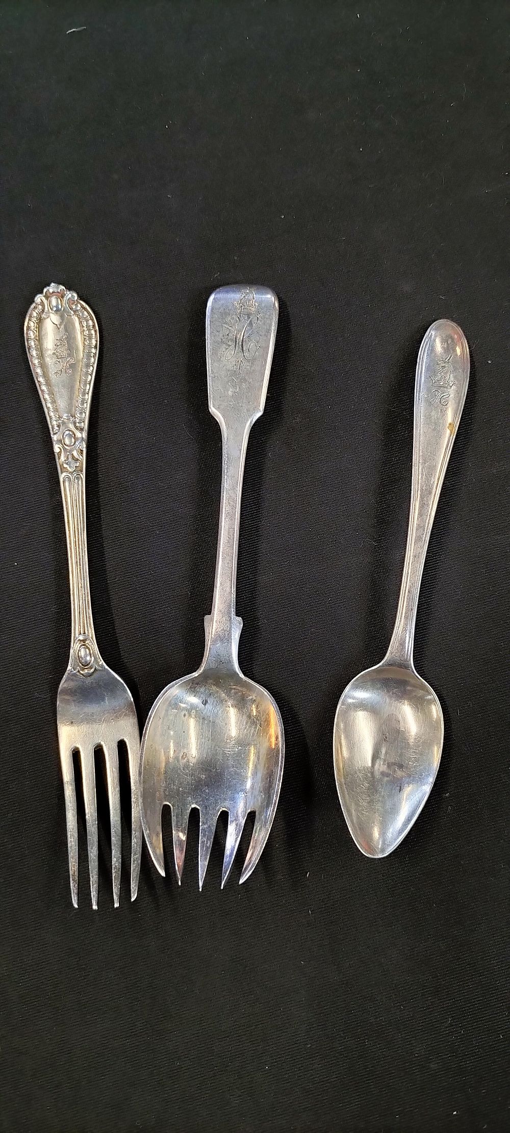Lot 296: Three Hallmarked Sterling Silver Monogrammed Cutlery Pieces. Weight...