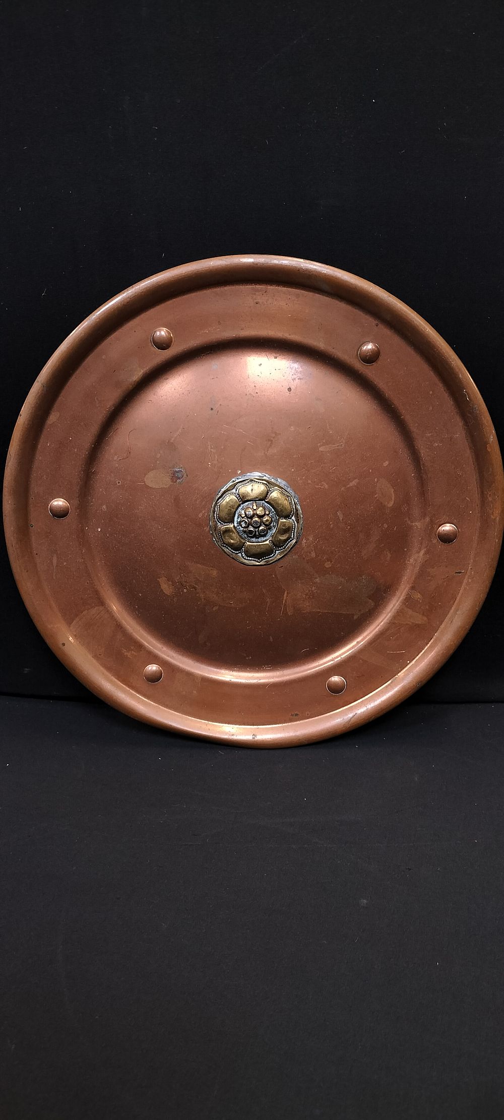 Lot 572: Copper and Brass Wall Plaque. Measures approx 29...