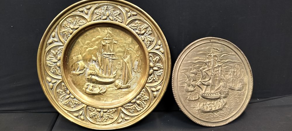 Lot 574: Two mixed Sizes Brass Wall Plaques Featuring Various...
