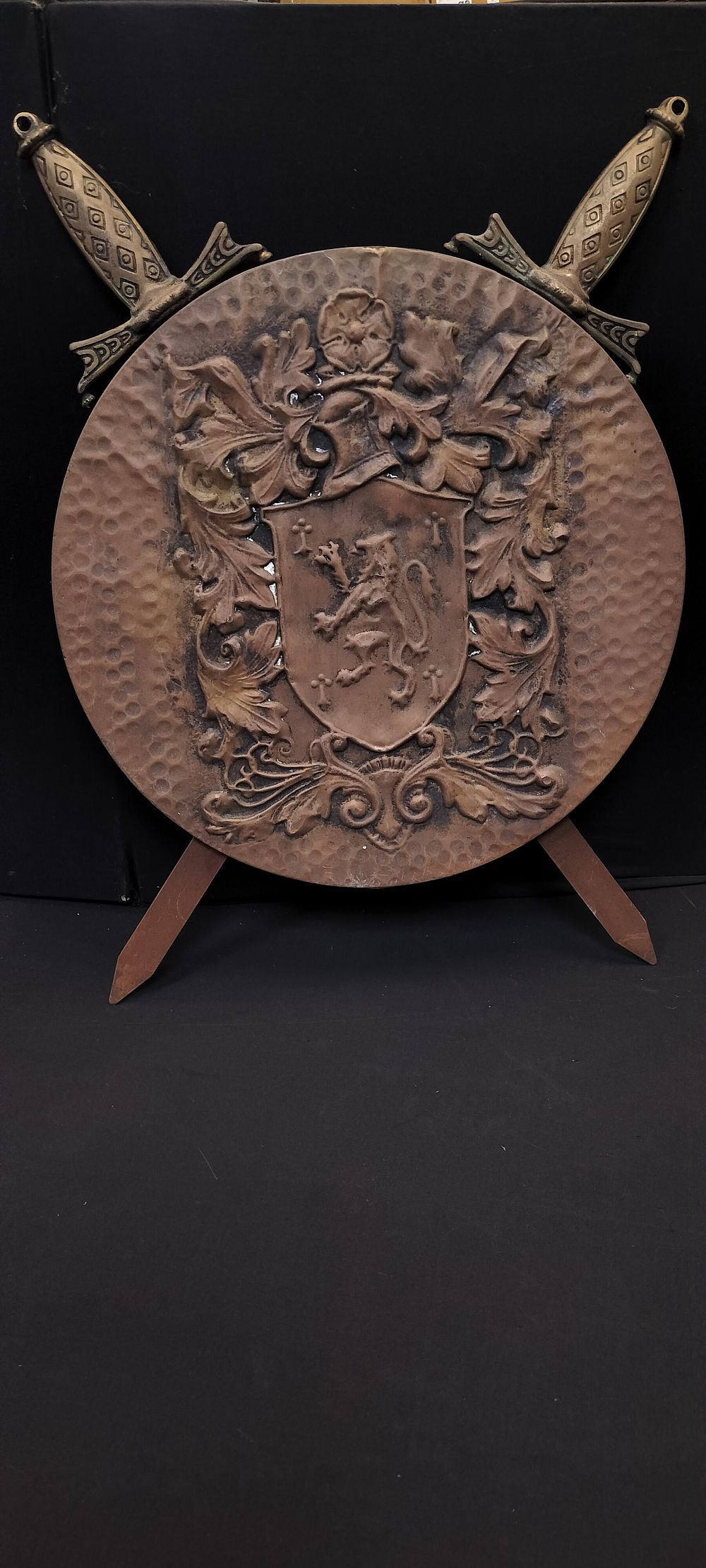 Lot 577: Wall Hanging Brass Cross Swords and Shield with...