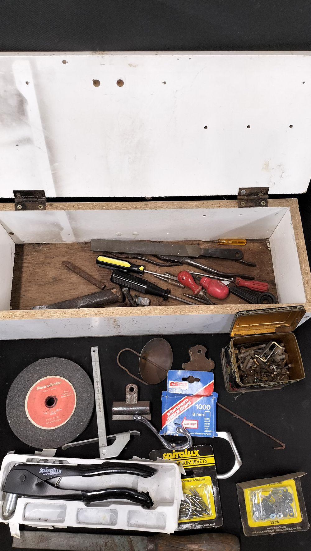 Lot 585: Wooden Box Containing Various Tools 