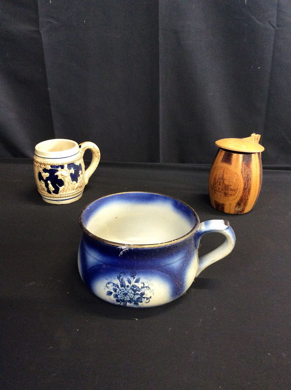 Lot 658: Wood Tankard with lid, Stoneware Pottery Tankard and...