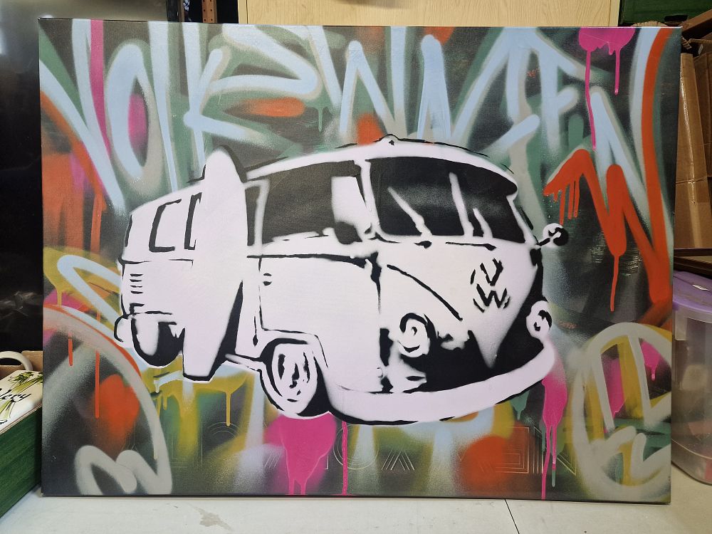 Lot 645: VW Camper Van Canvas Print Approx 80x60cm COLLECTION ONLY