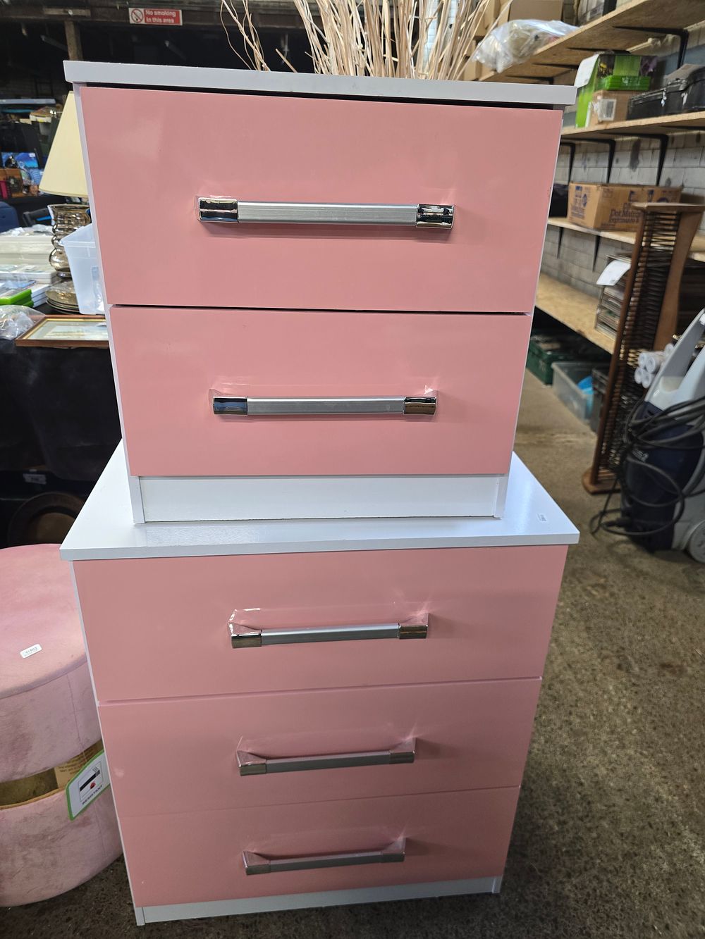 Lot 681: Two high gloss pink and white drawers.