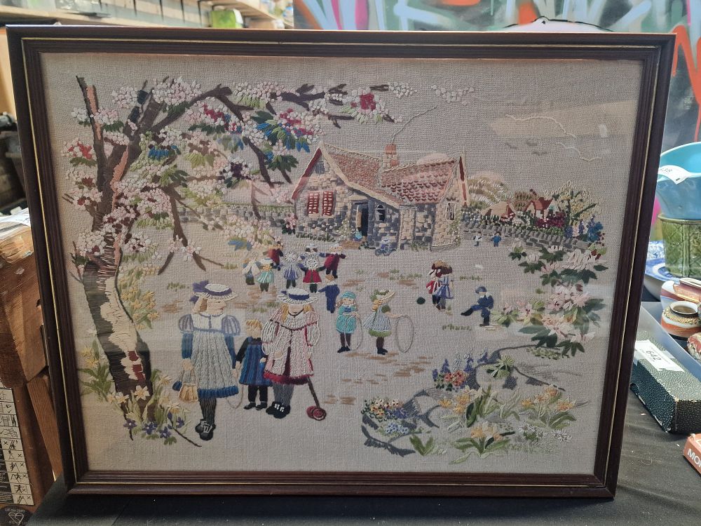 Lot 647: Framed Embroidered Picture Approx 52x42cm