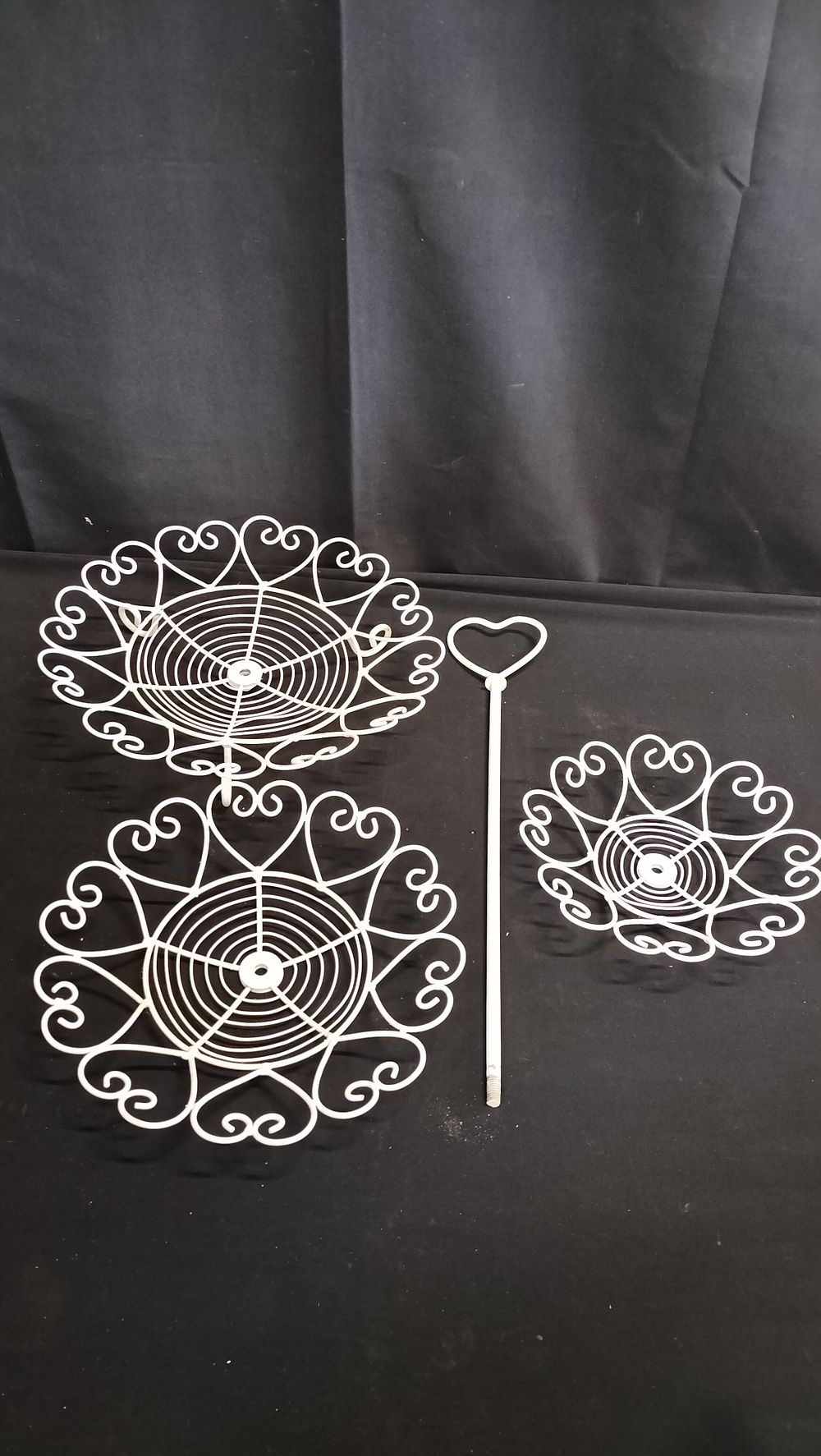 Lot 676: Three Tire White Metal Cake Stand