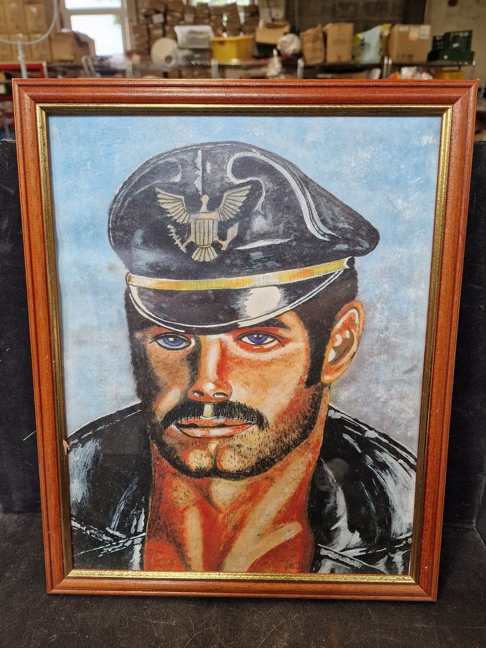 Lot 701: Framed Painting of Tom of Finland 40x31cm
