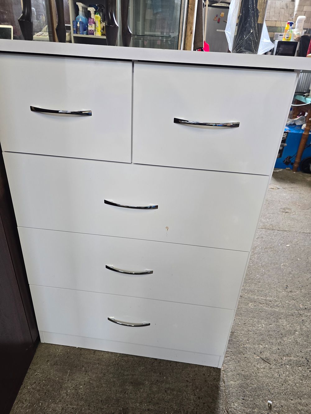 Lot 697: Two over three drawer white gloss dresser