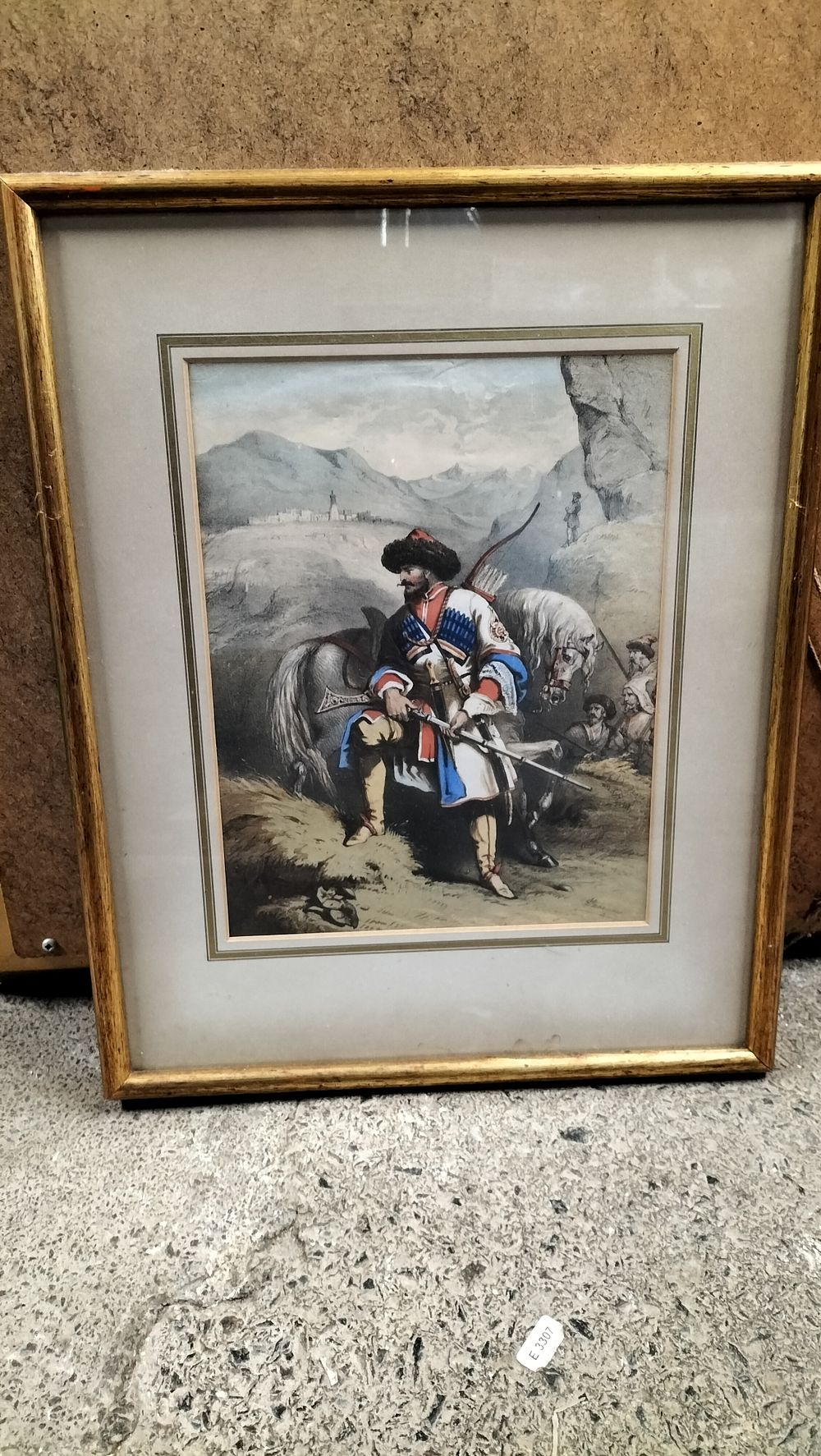 Lot 709: Print of a Circassian warrior, Artist is Illegible....