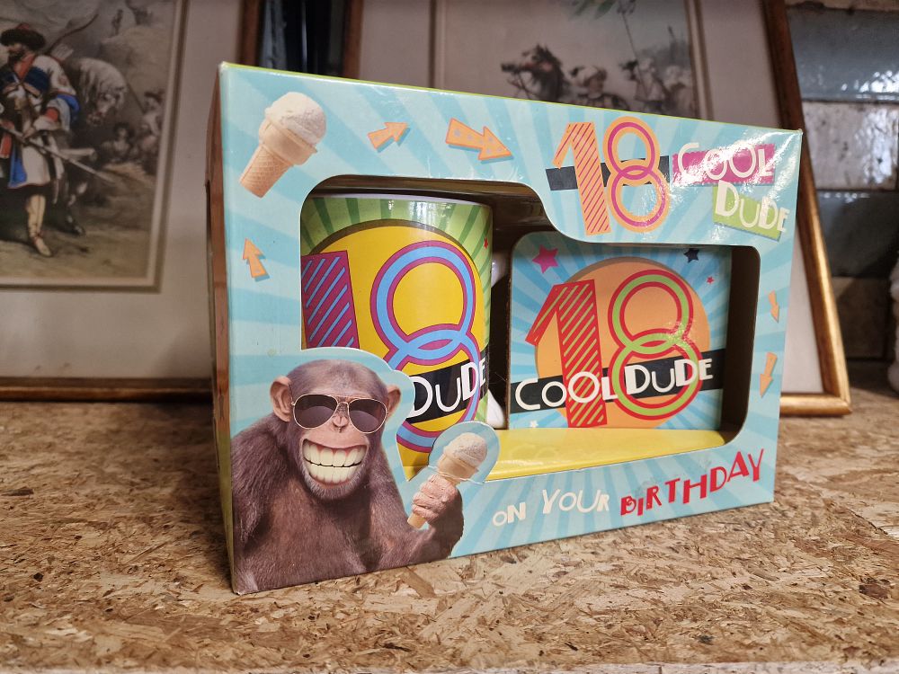 Lot 721: 18 Cool Dude Mug and Coaster Set