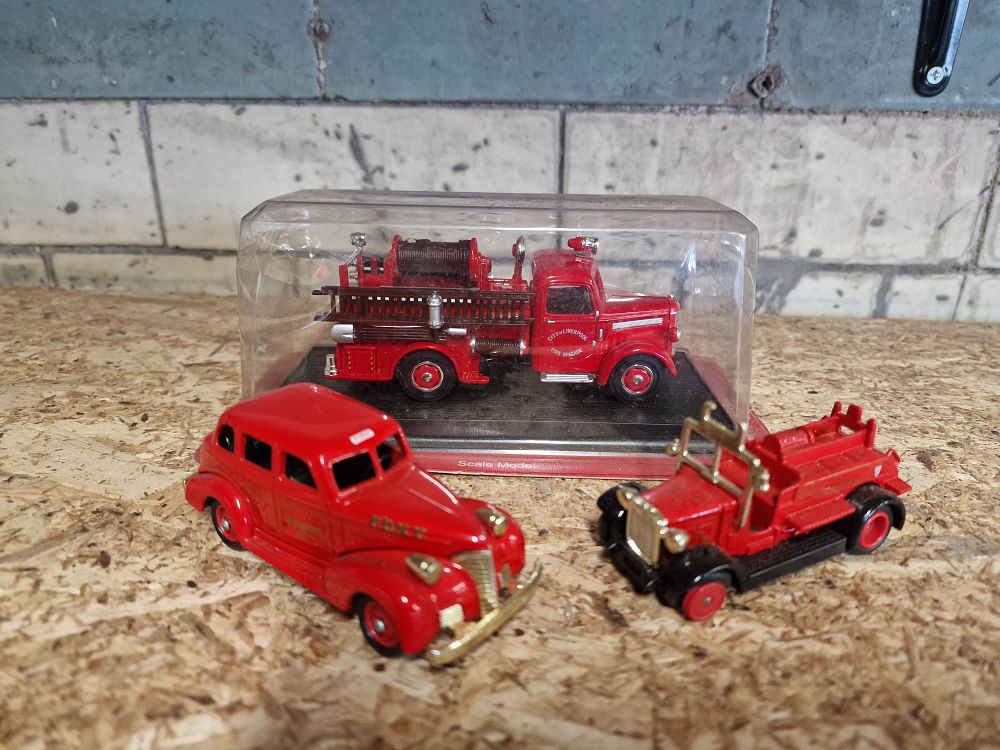Lot 737: Selection of Toy Fire Engines Play Worn Liverpool, London and New York