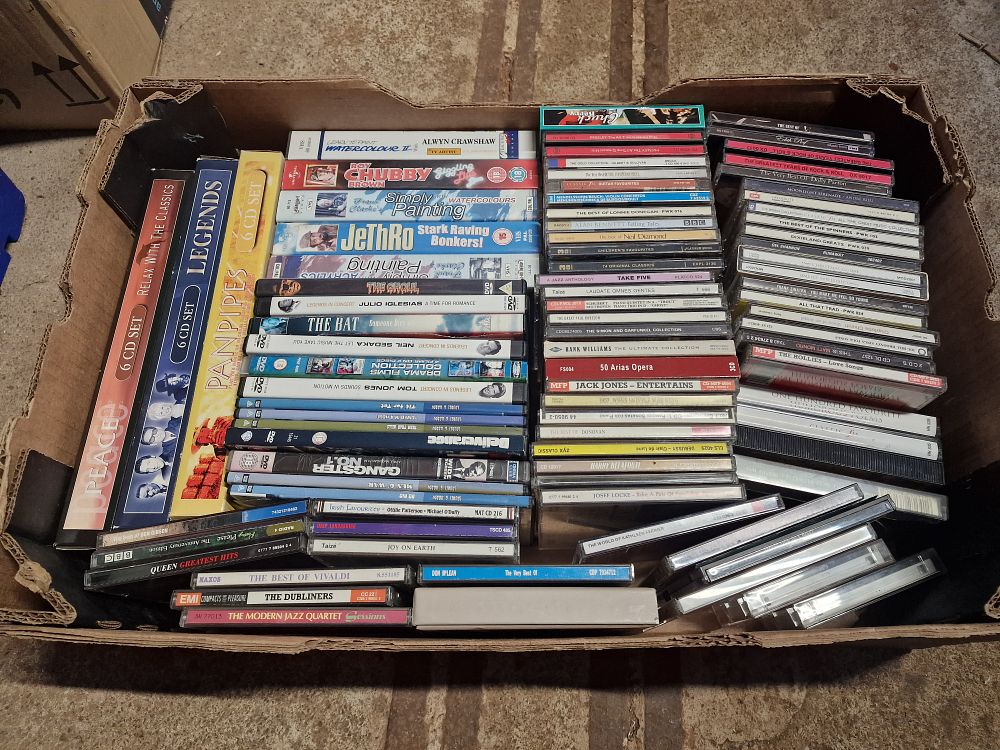 Lot 756: Mixed Selection of DVDs CDs VHS and Cassettes COLLECTION ONLY
