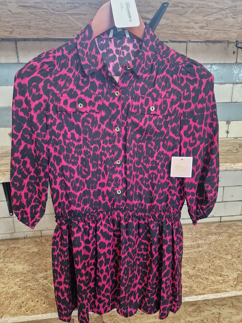 Lot 793: Brand new Juicy Couture fushia and black leopard prink shirt sress