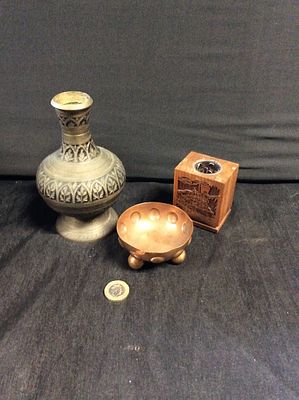 Brass vase , Copper trinket Bowl , lasercraft desk accessory. Laser-crafted desk pencil holder