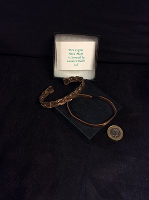 Pure Copper hand Made Bracelet from Cornwall. 2x Copper Bracelets boxed