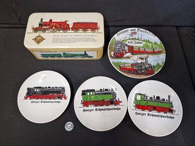 Vintage Steam Locomotive Plates and Tin