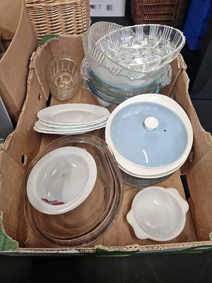 Selection of Kitchen Bowls and Plates. Includes Oven Ware, Pyrex and Phoenix Opalware
