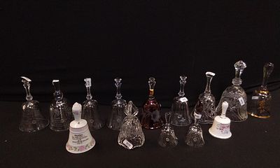 Cut Glass and Porcelain Bells. Caithness, Cranberry, and Crystal