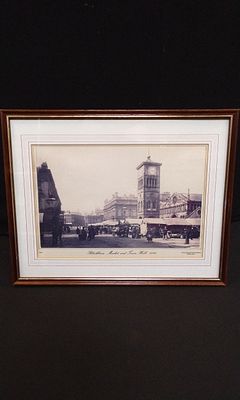 Framed Black and White Picture of Blackburn. Market and Town Hall. 1894. Measures Approx H30 x