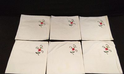 6 x Embroidered Linen Napkins
