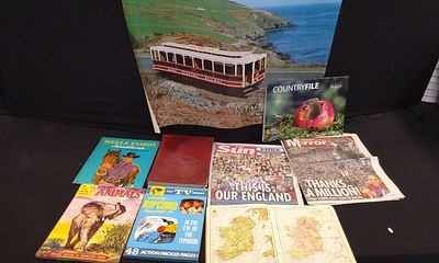 Mixed Books and Other Items. 5 x Various Subject Books, 2 x Sun Celebratory Papers, Manx
