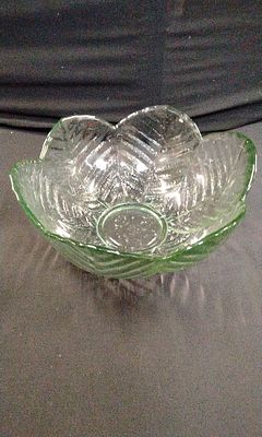 Albert Kessler & Company Green Glass Serving Bowl Leaf Design. Measures Approx H38.5 x D20.5 cm