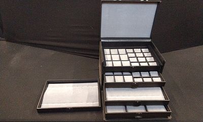 Combination Lockable Multi Layered Jewelry or Watch Box, . Black With 4 Grey Velour Drawers and