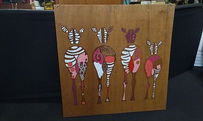 Wooden Board with Coloured Zebras. Measures Approx H61 x W61cm