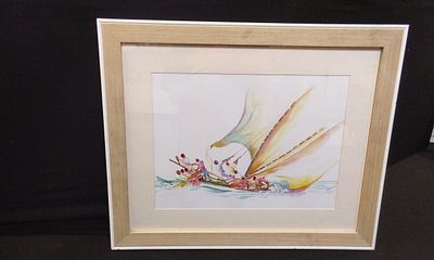 Framed Original Water Colour Signed by Manoel. Measures Approx H47. 5 x W57. 5 cm