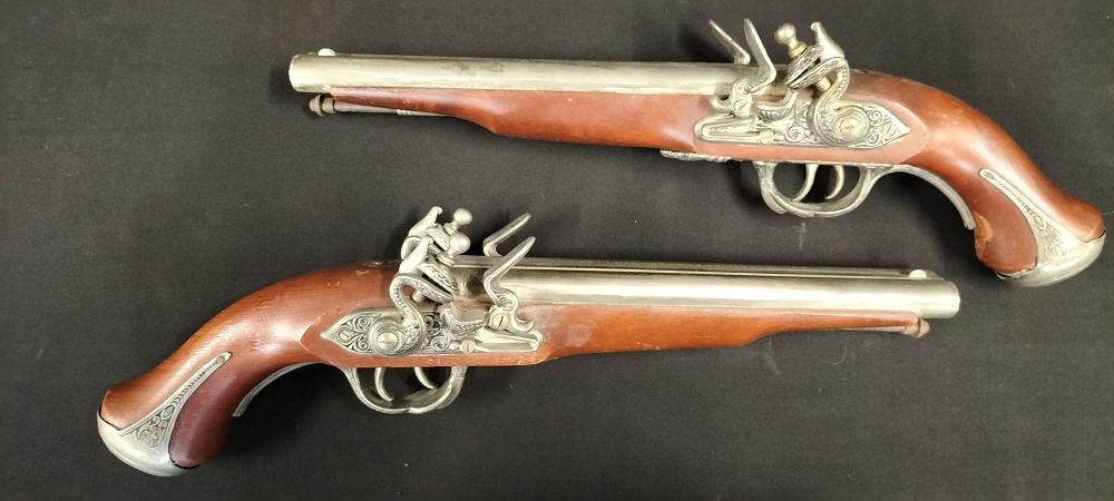Lot 185: Pair of Block Pistols, Replicas, Marked 'Perass Montlucon 1792' late 20th Century Made in Spain