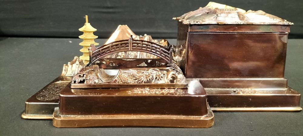 Lot 198: Japanese Musical Cigarette Box & Ashtray, Copper and Brass Vintage 1950's