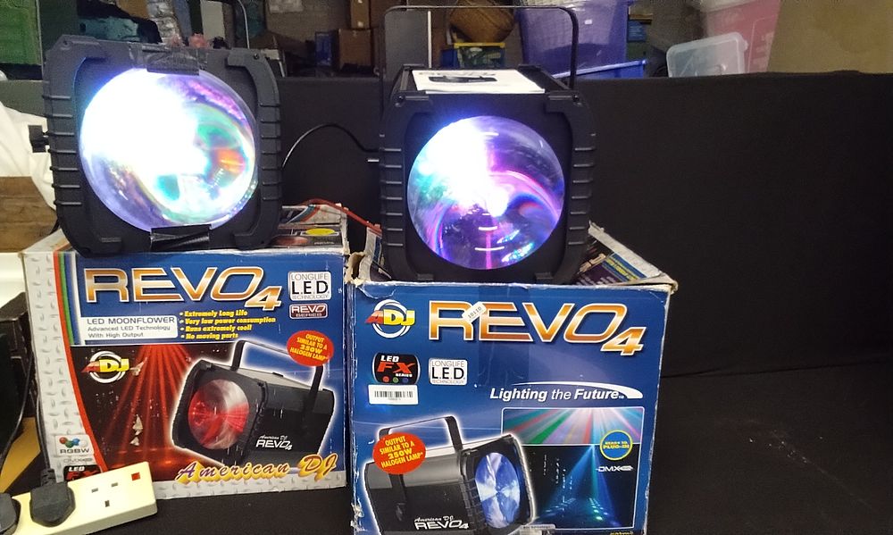 Lot 195: X2 American DJ Revo 4 LED Moonflower