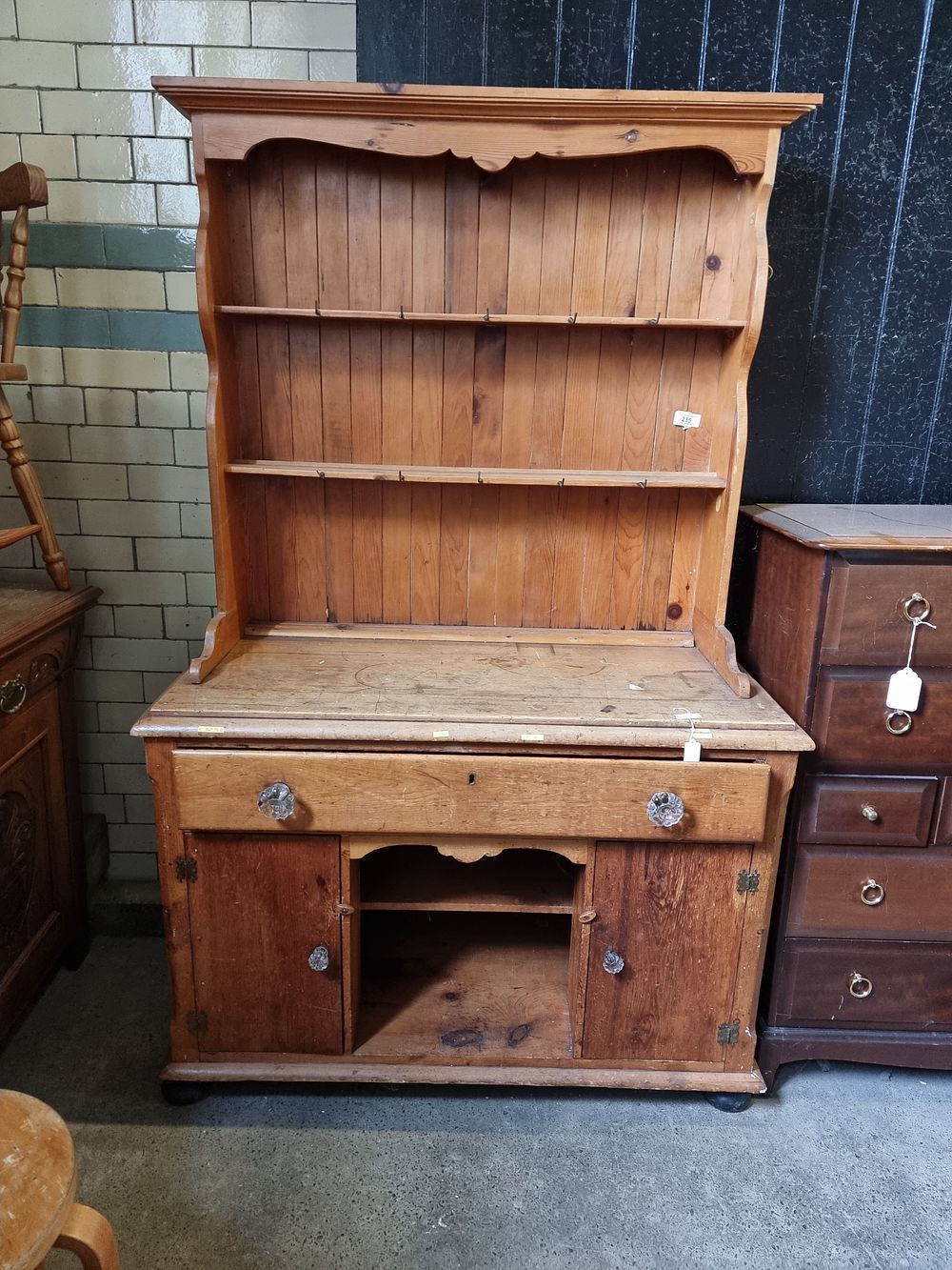 Lot 235: Antique Pine Farmhouse display cabinet