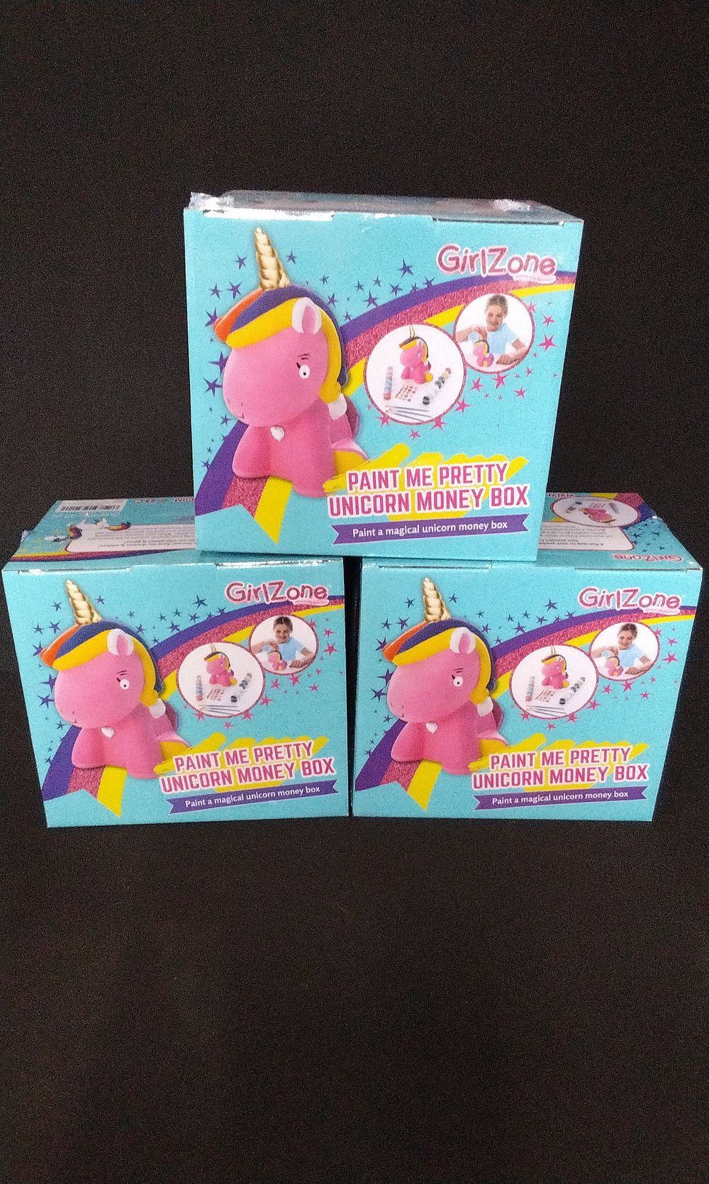 Lot 392: 3x Girlzone Paint Me Pretty Unicorn Money Box Kit