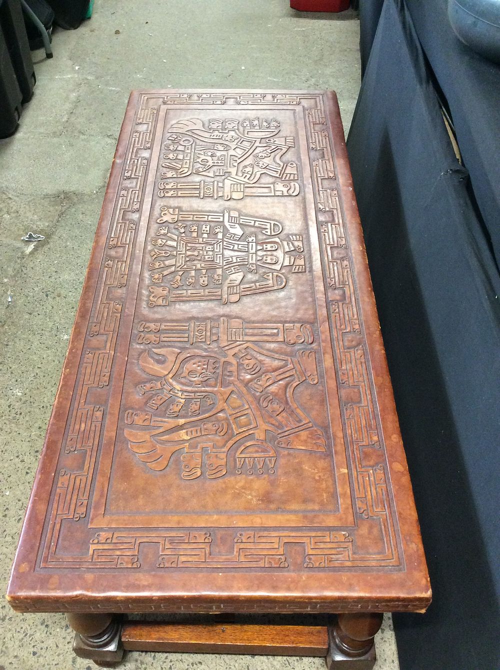 Lot 393: Vintage piece of furniture, embossed Leather Mid century